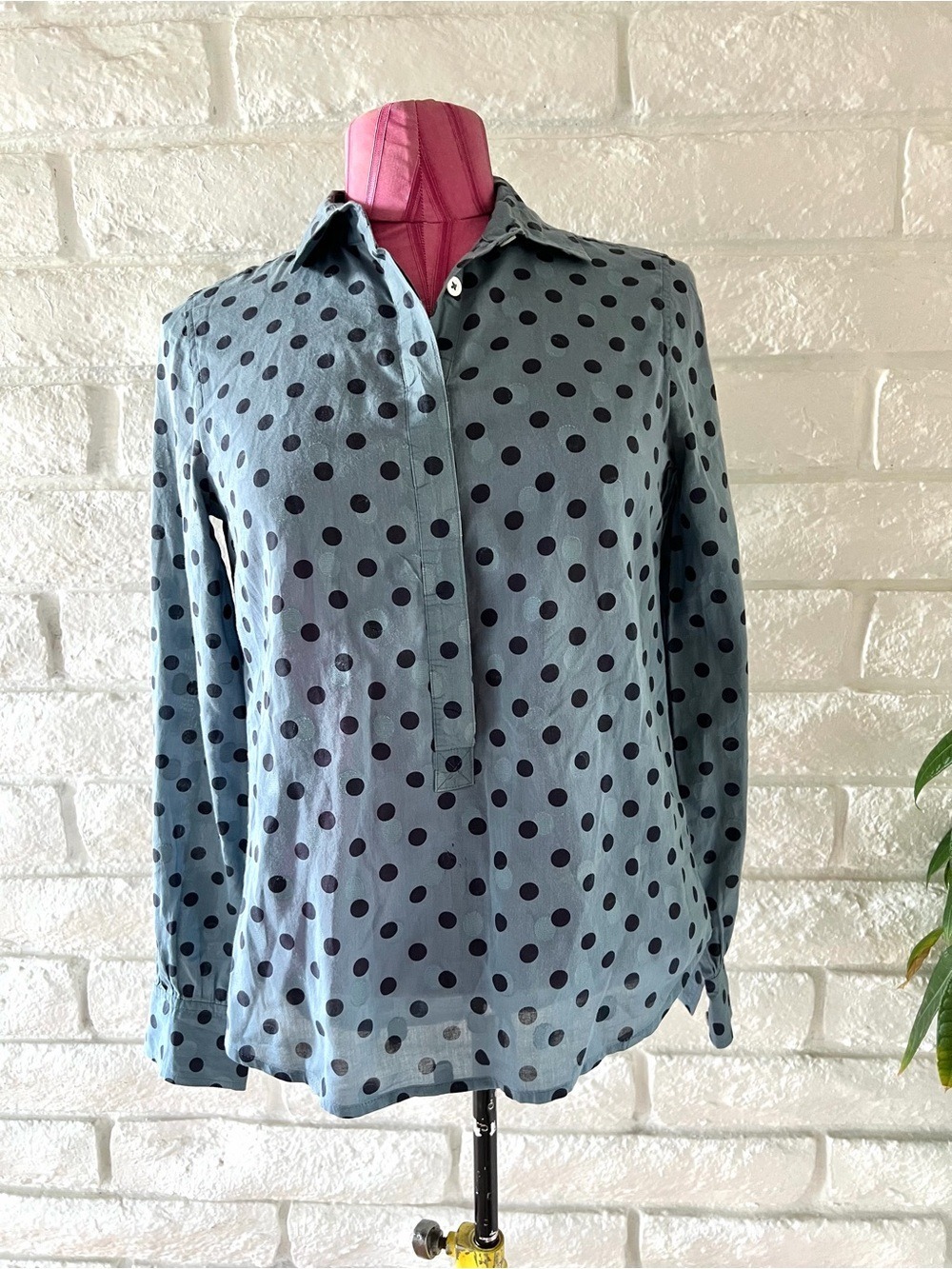 J. Crew Blue Polka Dot Button-Down Shirt T102